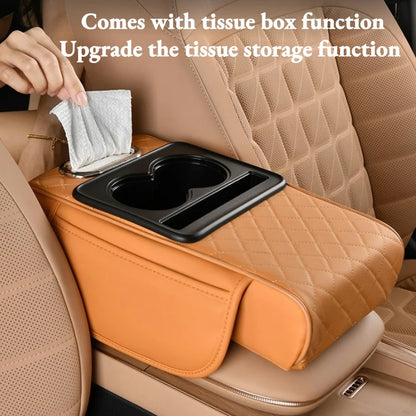Auto Center Console Armrest Cushion Heightening Pad – All-Season Car Armrest Pillow with Dual Cup Holders & Comfort Cover