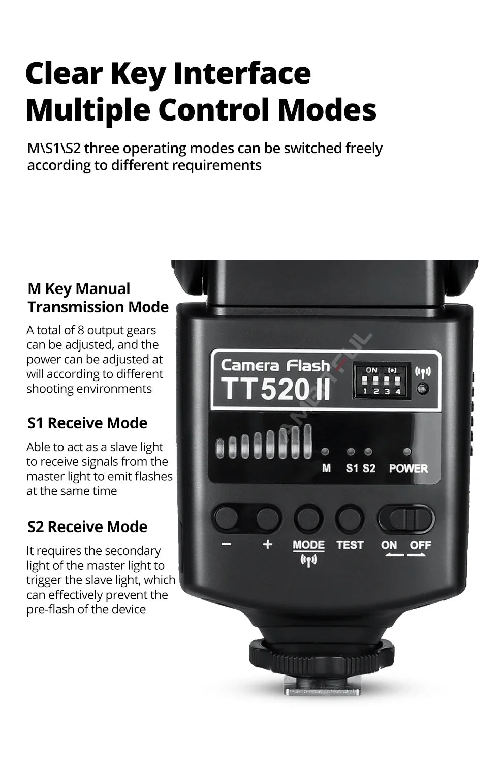 Godox TT520II Camera Flash – Built-in 433MHz Wireless Speedlite for Canon, Nikon, Pentax, Olympus DSLR Cameras