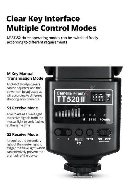 Godox TT520II Camera Flash – Built-in 433MHz Wireless Speedlite for Canon, Nikon, Pentax, Olympus DSLR Cameras