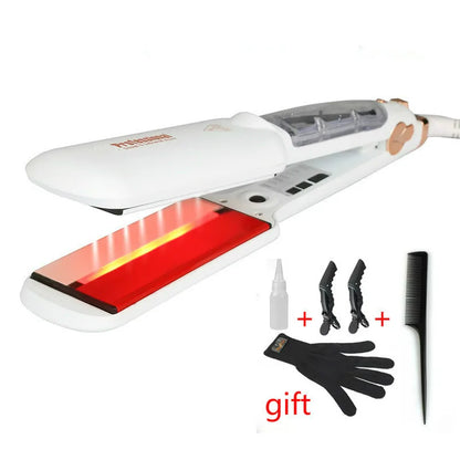 Professional Steam Hair Straightener – 2" Ceramic Infrared Flat Iron for Salon Styling & Care