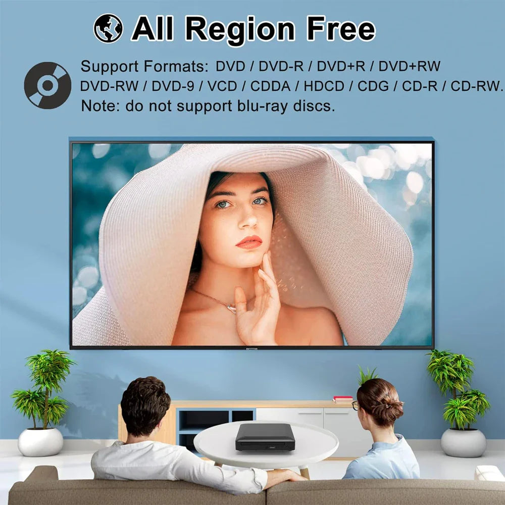 Woopker Mini HD DVD Player – HDMI & RCA, 1080p, PAL/NTSC All Regions, USB 2.0, Breakpoint Memory Home CD Player