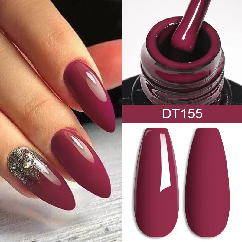 MEET ACROSS 7ml Red Gel Nail Polish – Crystal Semi-Permanent Soak-Off UV Gel, Matte Top Coat and Base Varnish for Nail Art Manicure