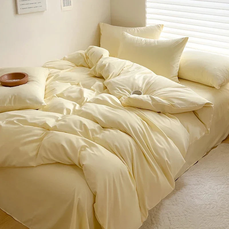 Solid Cotton Bedding Set - Sheet, Duvet Cover & Pillowcase, Single/Double/Twin/King/Queen Size