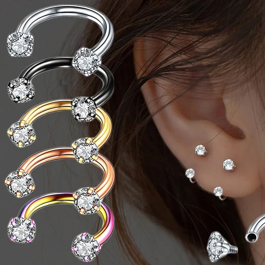 Stainless Steel Crystal Hoop Piercing – Nose, Ear, Belly Ring for Women & Men, Cartilage Helix Daith Jewelry