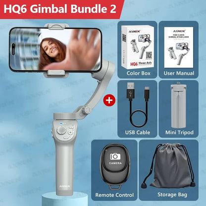 HQ6 3-Axis Gimbal Handheld Stabilizer – With Fill Light, Face Tracking, Anti-Shake for Android & iPhone Video Recording