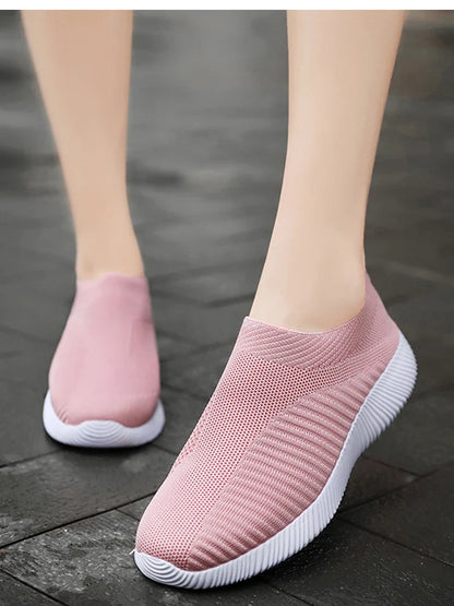 Women’s Slip-On Sock Sneakers – Breathable Flat Casual Vulcanized Sports Shoes Zapatillas