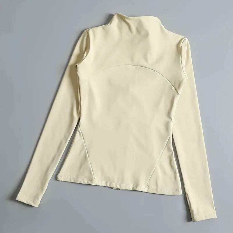 New Yoga Wear Ladies Coat – High Elastic Loose Fitness Top, Long Sleeve Stand-Up Collar for Exercise