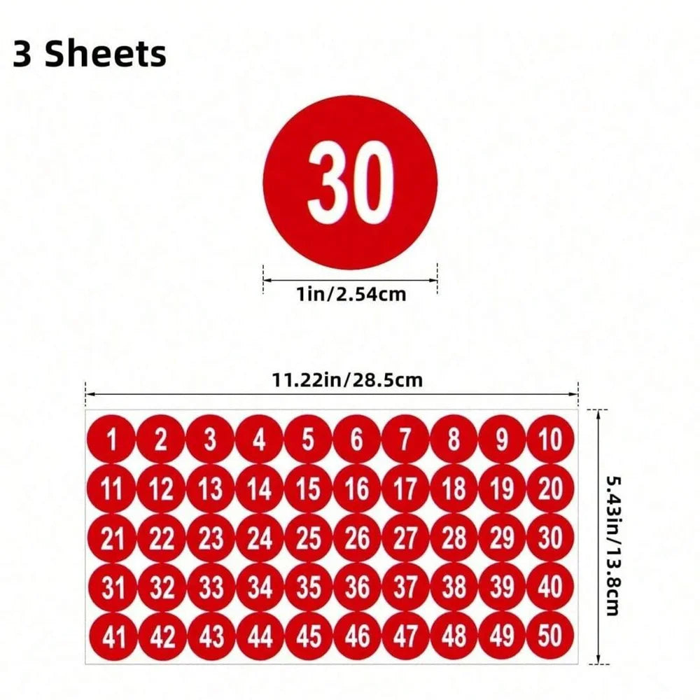 1-Inch Waterproof Number Stickers 1-50 – Self-Adhesive Vinyl Consecutive Decals for Crafts, Parties & Organization