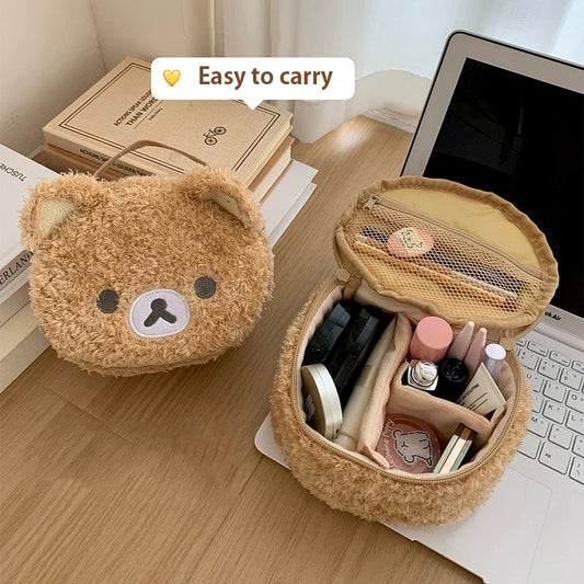 Plush Anime Bear Makeup Case – Cosmetic Bag for Women Jewelry Storage & Organizer Pouch Handbag Travel Gift Accessory