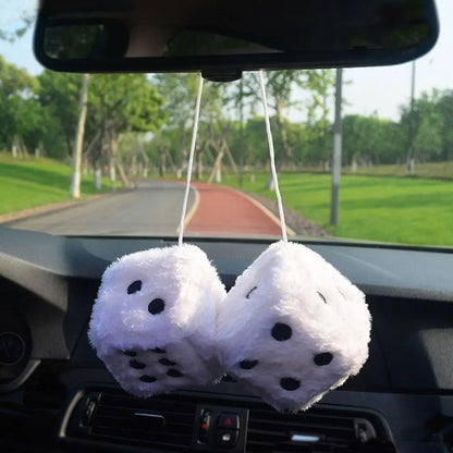 Long Hair Hot Stamping Dot Dice Plush Toy Cube – Anime Car Ornament & Decoration Pendant Accessory