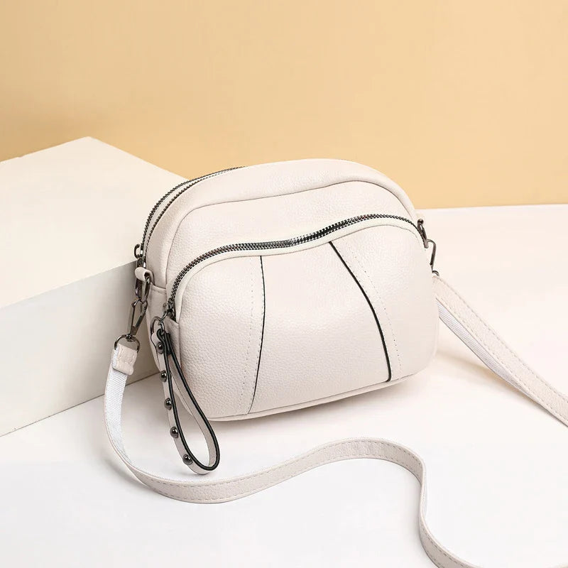 Women's Rivet Zipper Crossbody Bag – Solid Color Soft Leather Mobile Phone Shoulder Purse