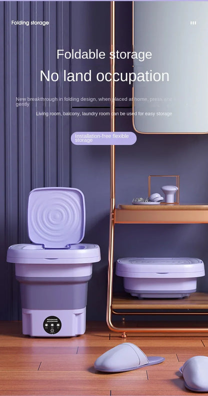 8L Portable Foldable Washing Machine – Mini Washer with Spin Dryer for Socks, Underwear & Panties