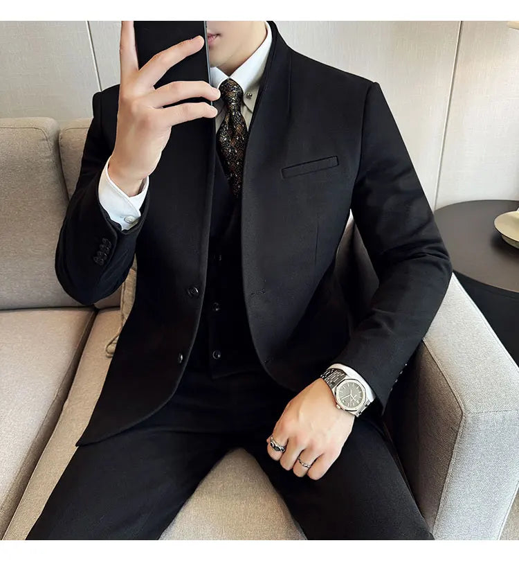 Korean Style Slim Fit Men's Wool Blazer Two-Piece Business Suit – Formal Elegant Set (M to 5XL)