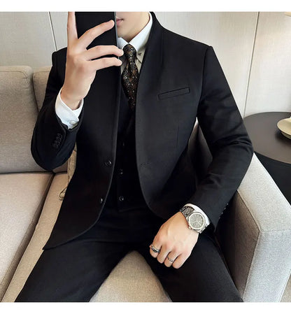 Korean Style Slim Fit Men's Wool Blazer Two-Piece Business Suit – Formal Elegant Set (M to 5XL)