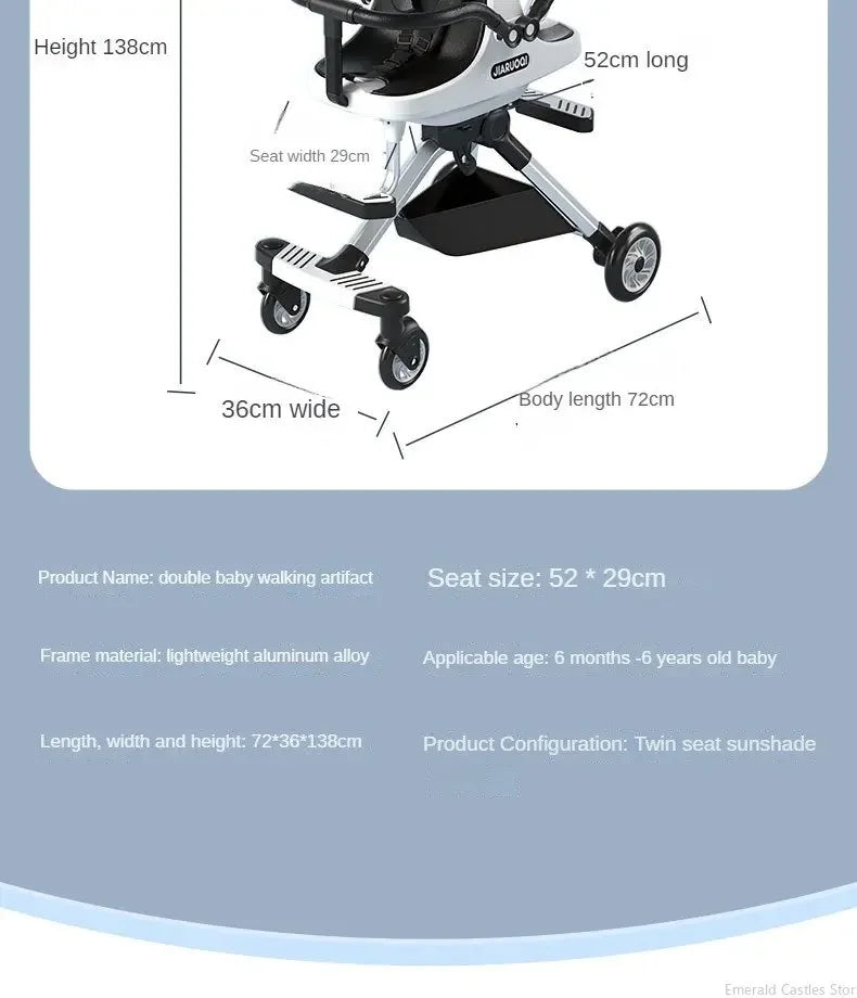 Lightweight Double Stroller with Canopy — Twin Umbrella Stroller for Infants & Toddlers, Compact Foldable Aluminum Frame
