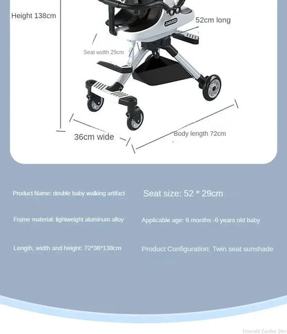 Lightweight Double Stroller with Canopy — Twin Umbrella Stroller for Infants & Toddlers, Compact Foldable Aluminum Frame