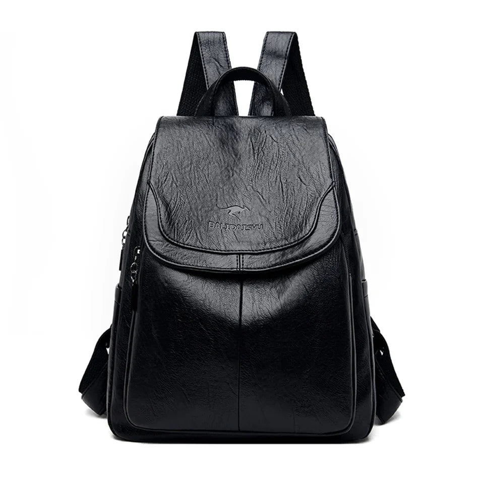 Women’s Large Capacity Leather Bookbag Rucksack - High-Quality Vintage Backpack, School and Travel Purse