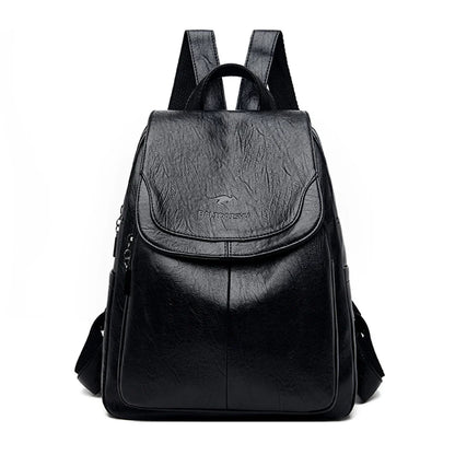 Women’s Large Capacity Leather Bookbag Rucksack - High-Quality Vintage Backpack, School and Travel Purse