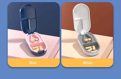 2-in-1 Pill Cutter with Invisible Storage Box – Portable Mini Tablet & Medicine Crusher, Dustproof Divider Organizer