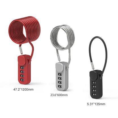 4-Digit Combination Cable Lock – Spring Coil Wire Rope Security Lock for Luggage, Backpack, Suitcase & Drawer Safety