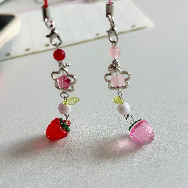 Cute Strawberry Keychain Charm - Lightweight Fruit Phone Lanyard & Aesthetic Bag Chain Accessory for Girls