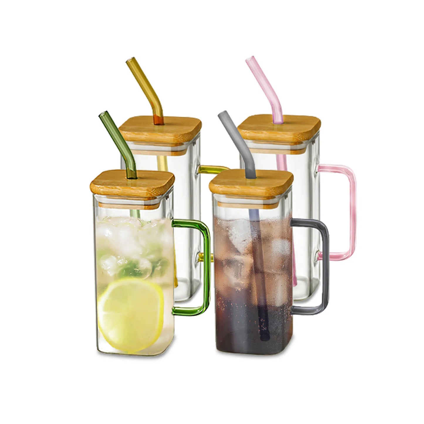 400ml Square Glass Mug with Lid and Straw: Microwave-Safe Breakfast Milk Cup for Coffee, Beer, or Party Drinks - Transparent Drinkware
