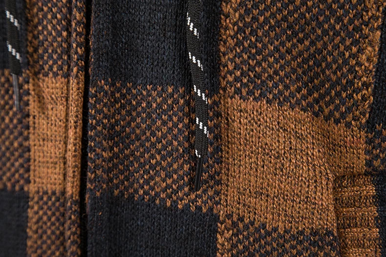Men's Winter Plaid Hooded Cardigan – Warm Wool Fleece Zipper Jacket Knit Sweater Coat