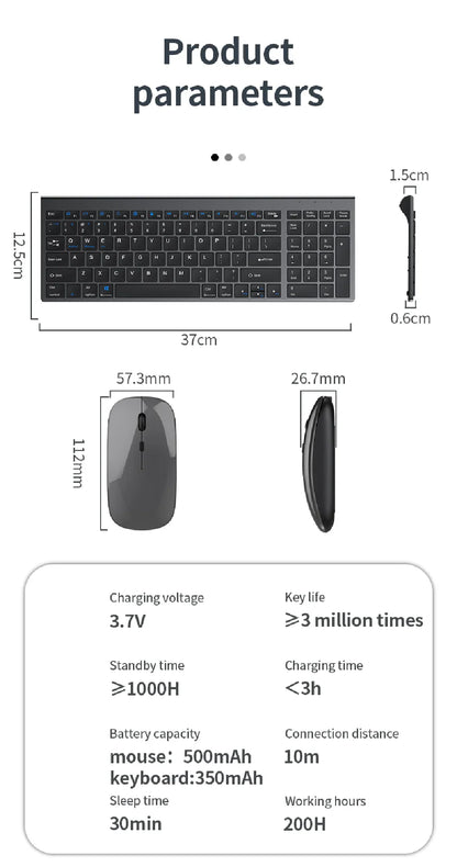 Gray Bluetooth 5.0 & 2.4G Wireless Keyboard Mouse Combo – Rechargeable Full Size Keyboard for Notebook & Laptop