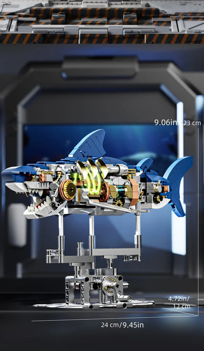 Mechanical Shark & Sea Life Building Blocks Set – Crocodile, Parrot, Mantis, Frog, Manta Ray Toy for Kids