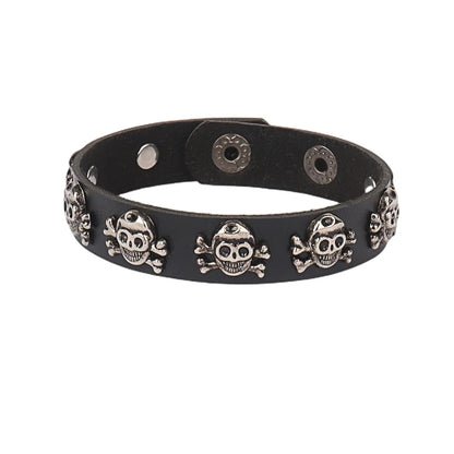 Punk Rock Hip Hop PU Leather Bracelet – Unisex Skull, Pentagram & Rivet Chain Bracelet, Trendy Party Jewelry Accessory