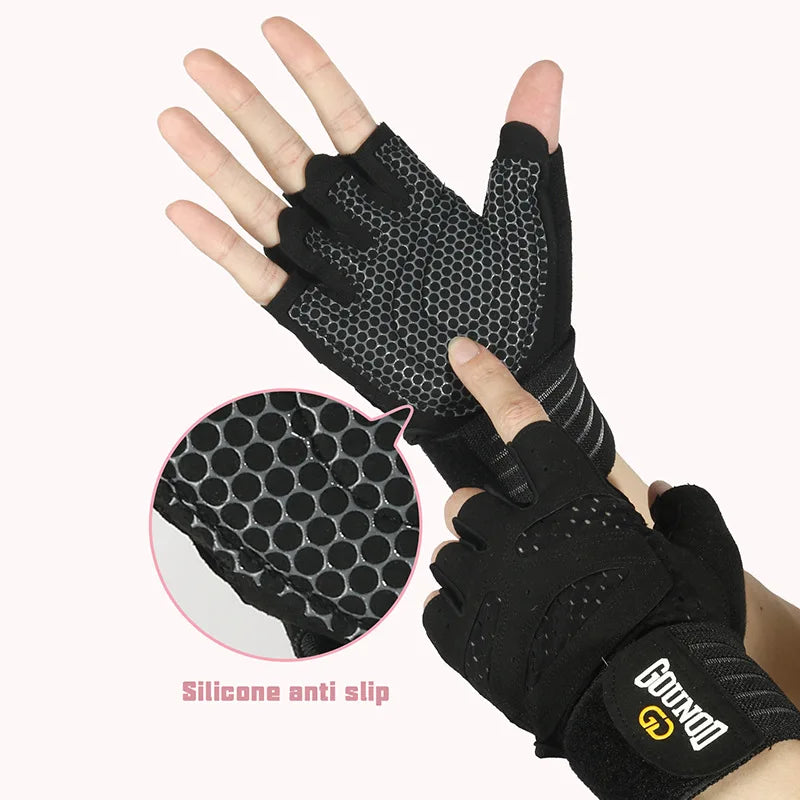 GOUNOD Weightlifting Gloves with Wristband Support: Breathable Anti-Slip Sports Gym Gloves for Bodybuilding, Powerlifting, Fitness Training