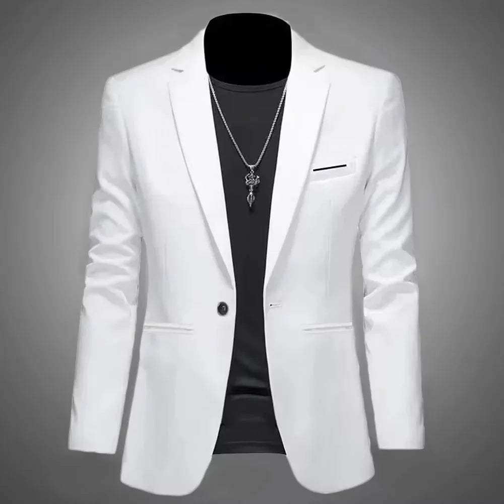 Men’s Casual Business Slim Fit Suit Jacket — Trendy Autumn Single-Button Formal Blouse, Non-Iron Solid Color