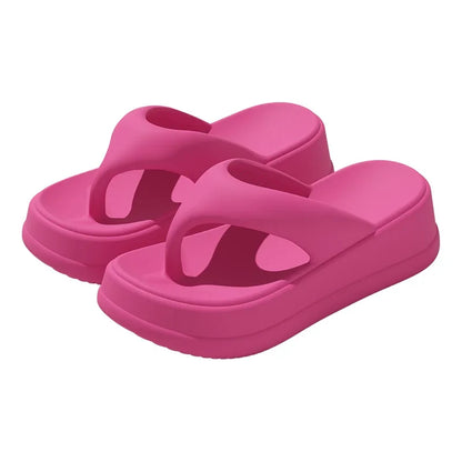 Women's Rose Red Platform Sandals - Lightweight EVA Wedge Beach Flip Flops