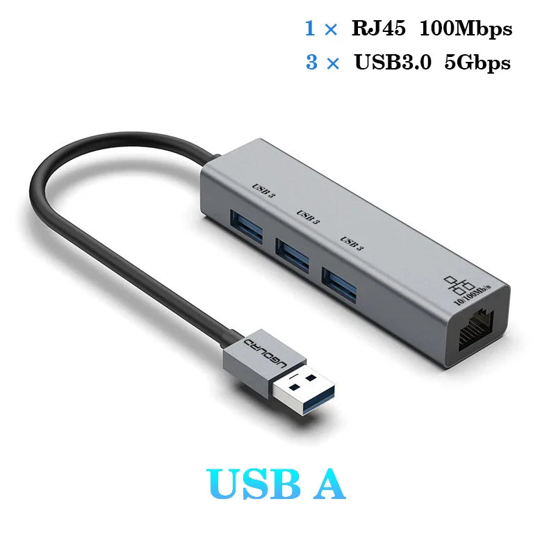 USB-C Hub Docking Station – Type C to RJ45 1000Mbps Ethernet Adapter, USB 3.0 Hub, 100W Charging Dock