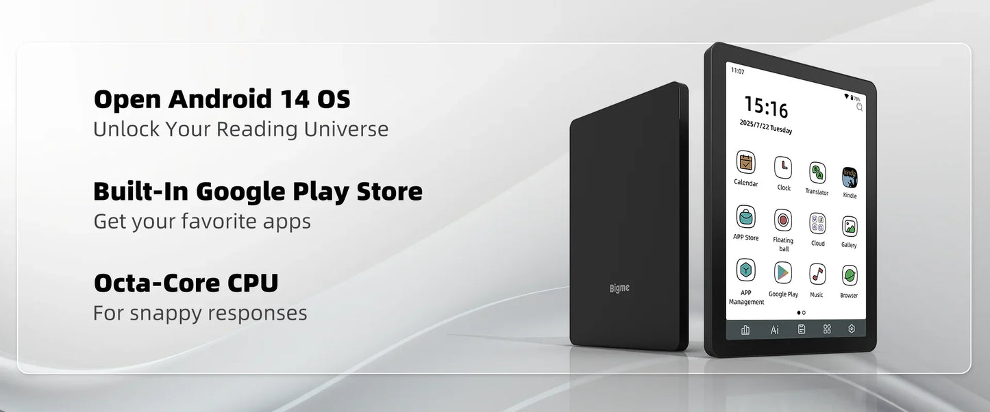 Bigme B6 6" E-Book Reader – E-Ink Display, 36-Level Front Light, Android 14, 4+64GB, Google Play
