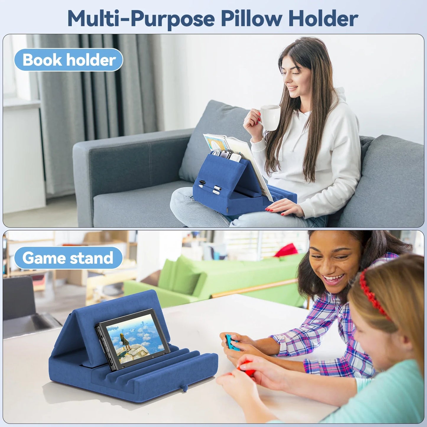 KDD Foldable Tablet Pillow Stand – Soft Lap & Desk Holder with Stylus Pocket for iPad Pro