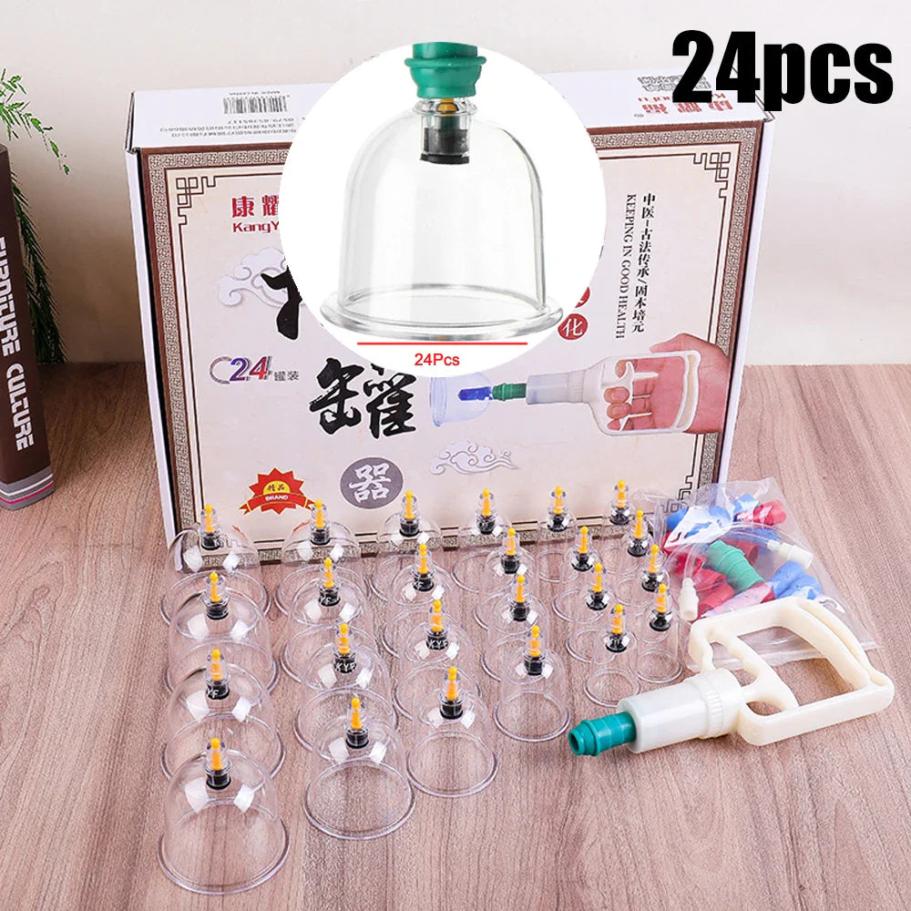 12/24-Cup Chinese Vacuum Cupping Therapy Set – Pull-Out Suction Massager for Pain Relief & Muscle Relaxation