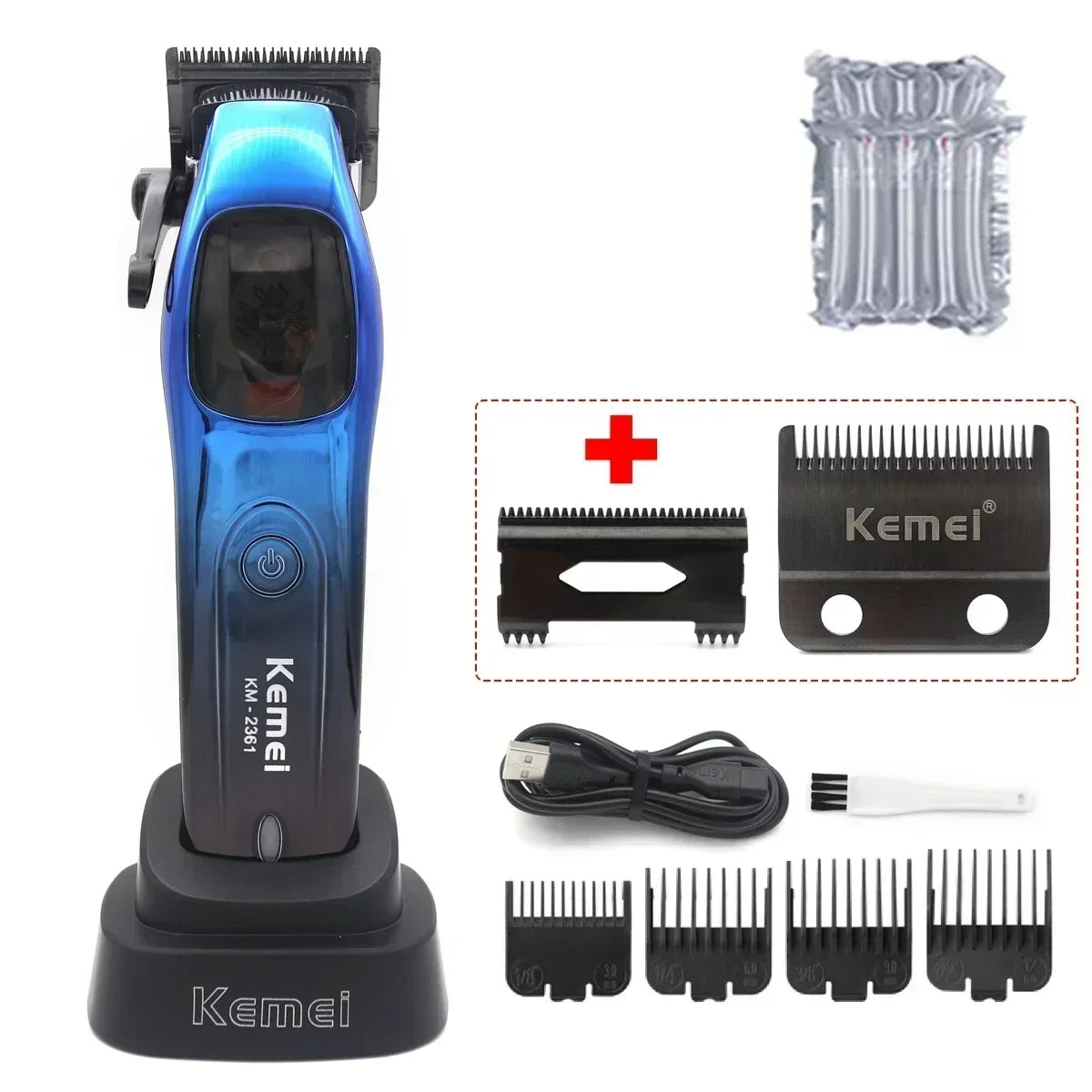 Kemei 2361 Professional Hair Clipper – 10000RPM Magnetic Motor, DLC Blade, Base Charger, Hair Trimmer for Men