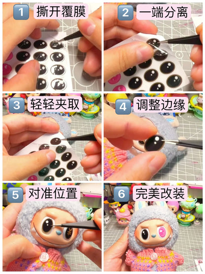17cm Labubu V1/V2 Custom Eye Stickers Eyelash Vinyl Doll Makeup DIY Tools Accessories