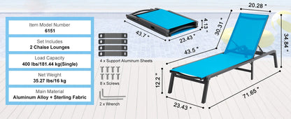 SucceBuy Outdoor Aluminum Chaise Lounge Chair — Folding Patio Pool Recliner, Full Flat Sun Lounger in Dark Grey