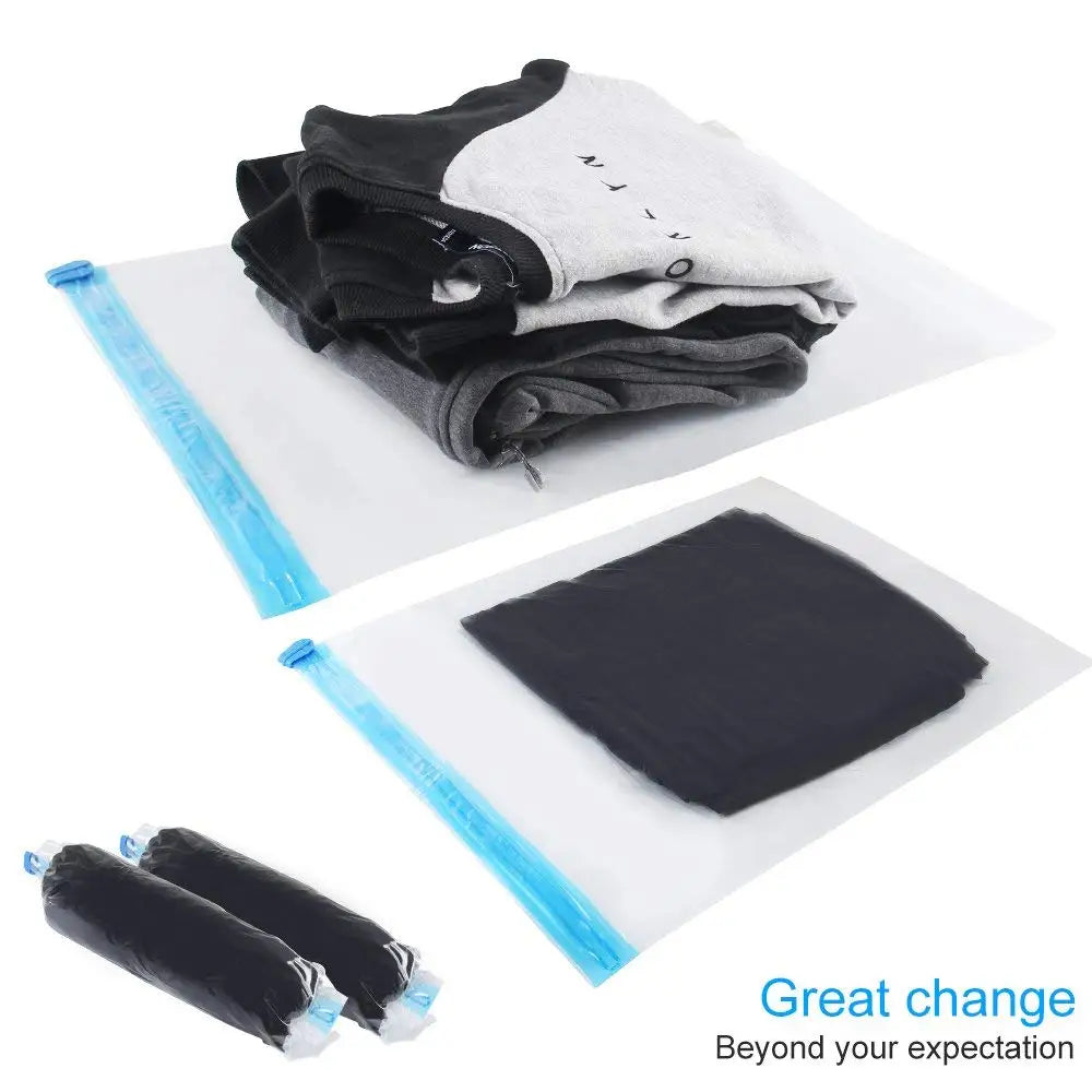Travel Roll-Up Compression Bags — Reusable Vacuum Storage Luggage Bags, No Air Pump Needed