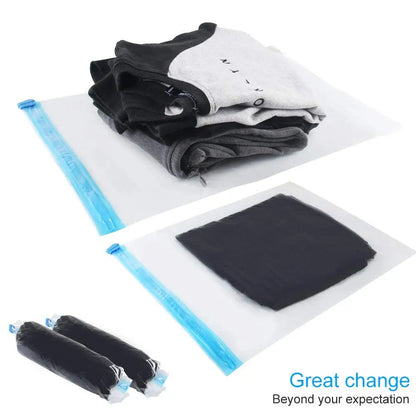 Travel Roll-Up Compression Bags — Reusable Vacuum Storage Luggage Bags, No Air Pump Needed