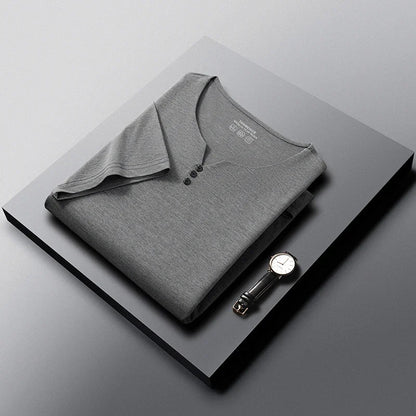 Men's Henley Neck T-Shirt - Short Sleeve Casual Summer Top