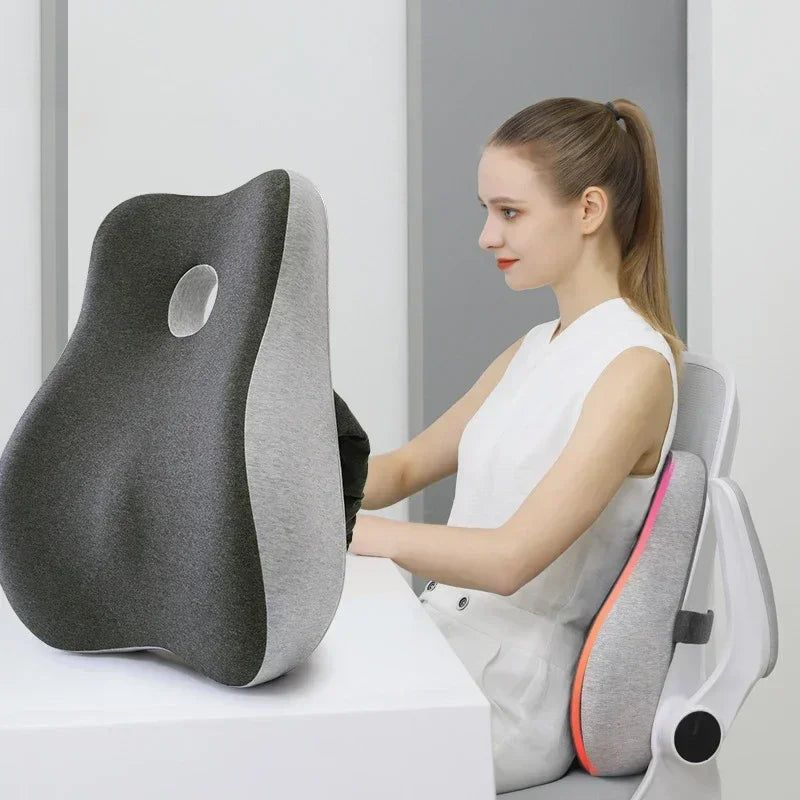 Memory Foam Office Chair & Car Seat Cushion – Orthopedic Lumbar Support Pillow with Coccyx Relief & Massage Back Pad