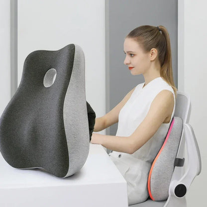 Memory Foam Office Chair & Car Seat Cushion – Orthopedic Lumbar Support Pillow with Coccyx Relief & Massage Back Pad