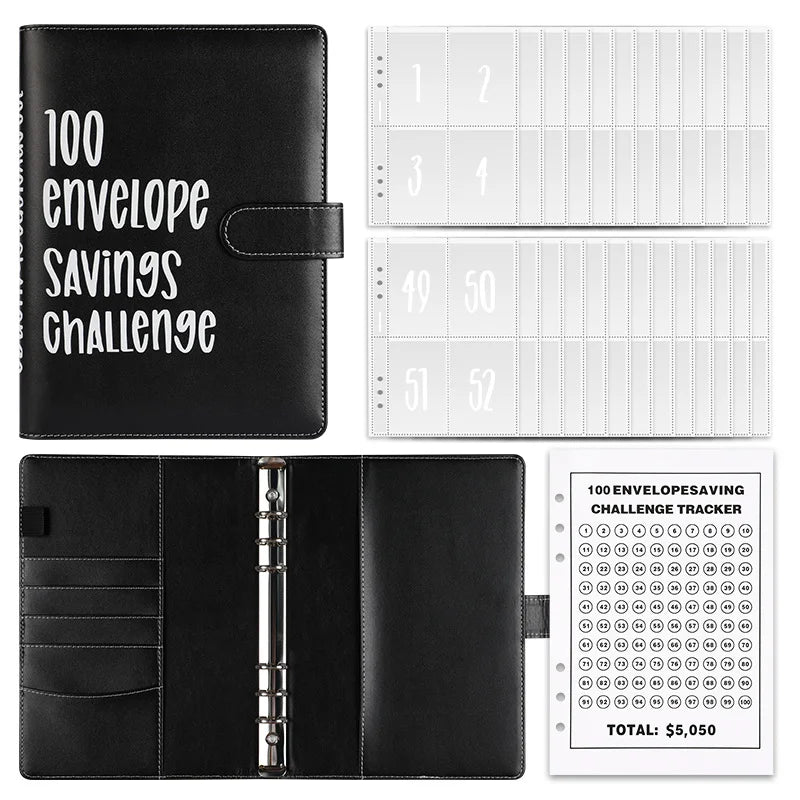 100 Envelopes Money Saving Challenge Binder – Password Lock Budget Organizer for Cash, Cost & Expense Management Notebook
