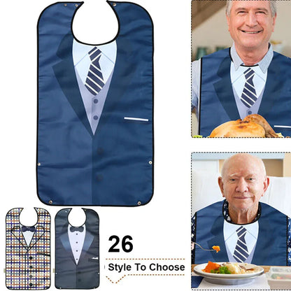1Pcs Waterproof Adult Bib for Eating - Washable and Reusable Apron, Clothing Protector with Crumb Catcher for Elderly Men and Women