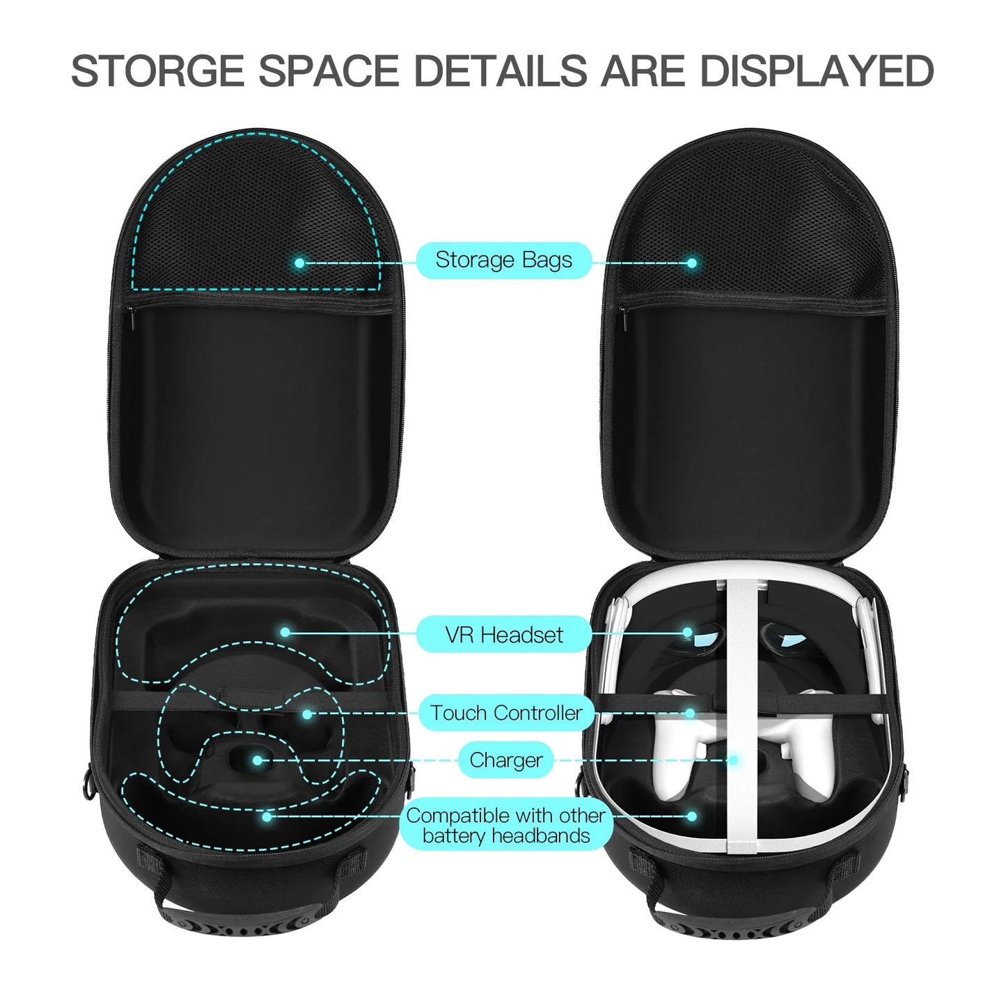 Meta Quest 3 VR Headset Hard EVA Carrying Case with Shoulder Strap – Travel Storage Bag for VR Accessories