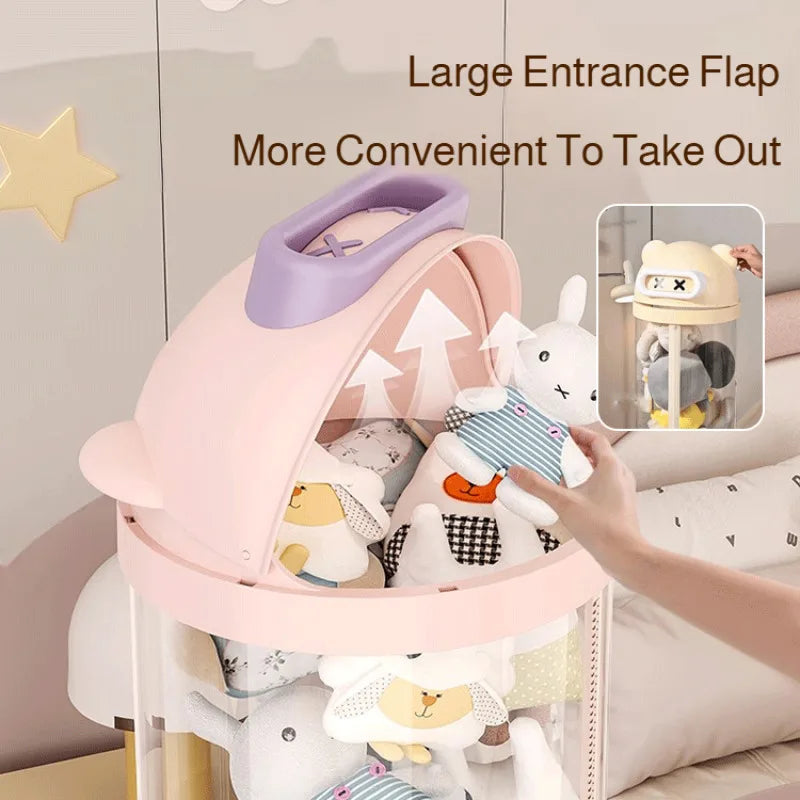 Large Capacity Transparent Toy Storage Bucket with Wheels – Children’s Plush & Stuffed Toy Organizer Barrel