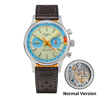 Sugess Pilot Men’s Chronograph Watch — Original ST1901 Mechanical Movement, Sapphire Crystal, Waterproof Racing Strap